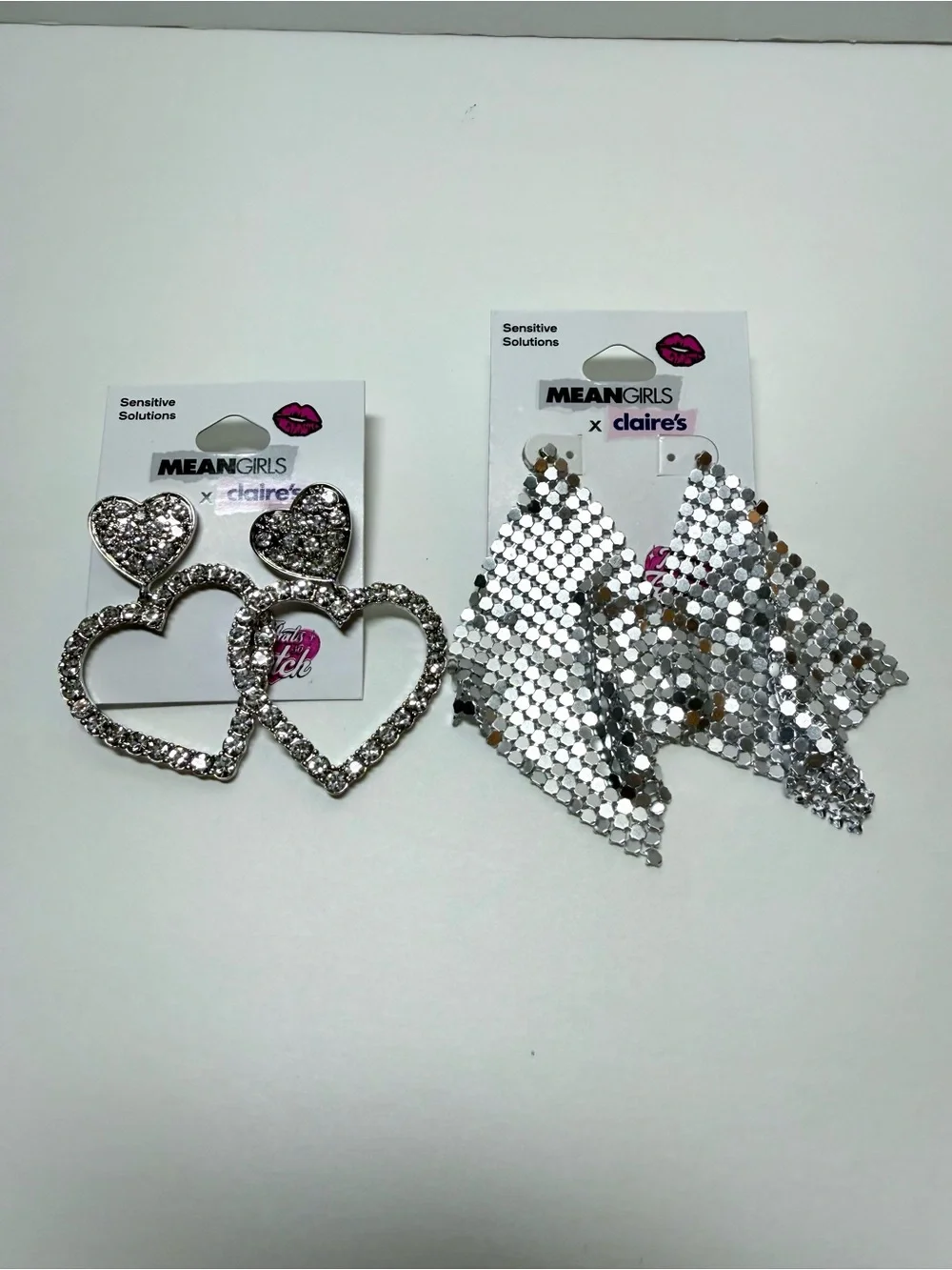 Silver Heart & Metal Mesh Statement Earrings Duo